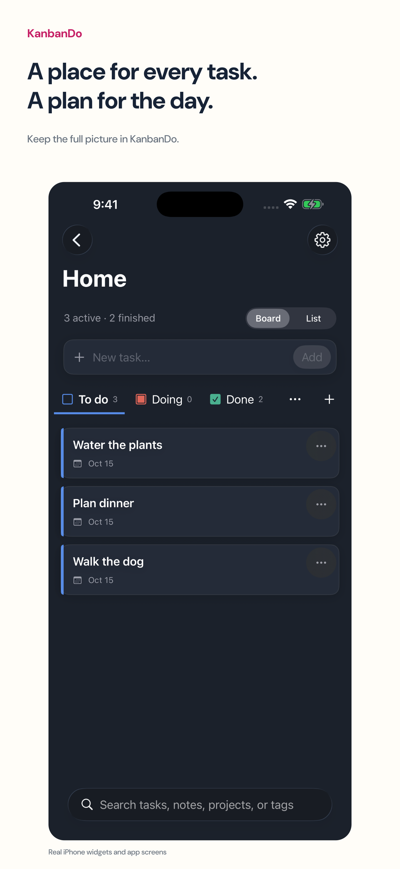 Actual KanbanDo household board on iPhone
